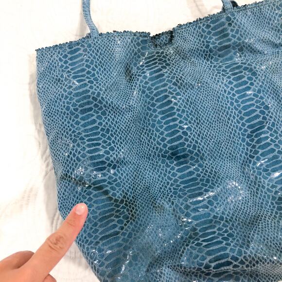 Fatto a Mano by Carlos Falchi Snake Embossed Blue Bag Purse - Picture 5 of 8